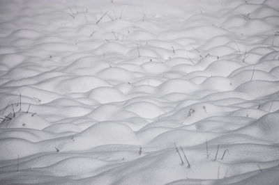 High angle view of snow covered field