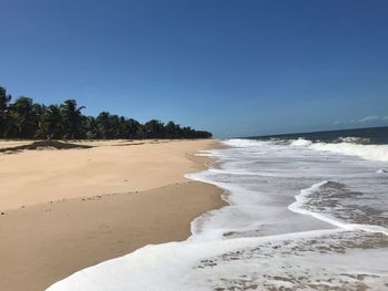 Scenic view of beach against clear sky