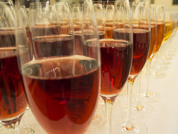 Close-up of beer in glass on table