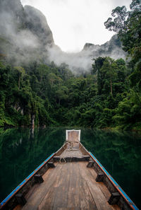 Scenic view of lake in forest against sky