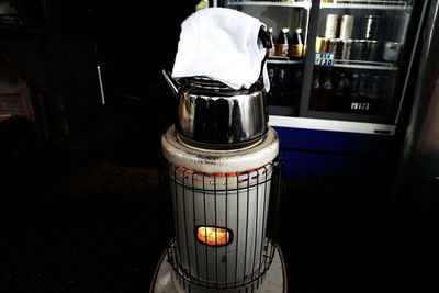 High angle view of wine in glass at night