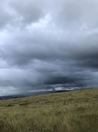 Scenic view of field against cloudy sky