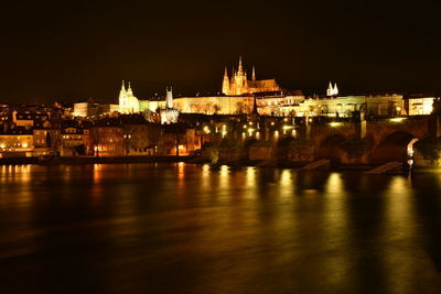 Illuminated buildings at waterfront