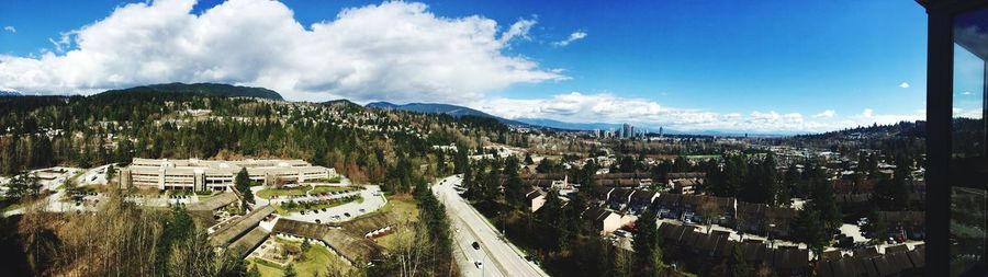 High angle shot of townscape against sky