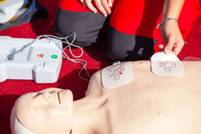 First aid and cpr training using automated external defibrillator device - aed