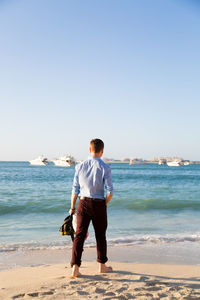 Rear view of man standing on beach