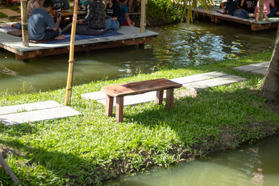 Chairs and table in lake