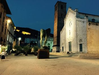 Illuminated building at night