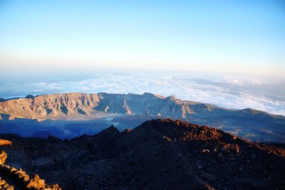 Panoramic view of arid landscape against sky