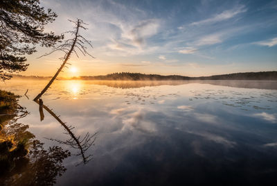 Scenic view of lake against sky during sunset