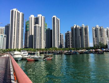 Modern cityscape against clear sky