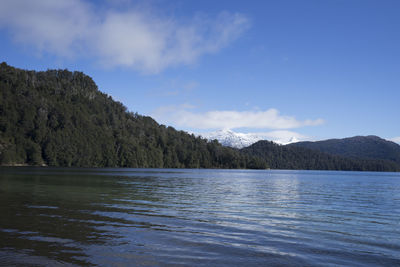 Scenic view of lake against cloudy sky