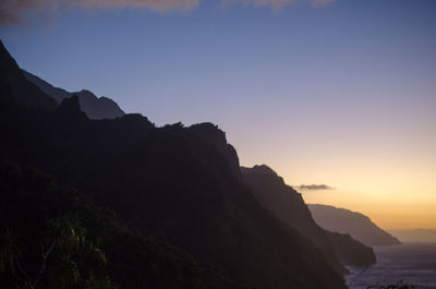 Scenic view of sea against clear sky during sunset