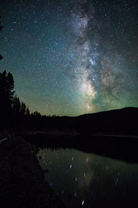 Scenic view of lake against sky at night