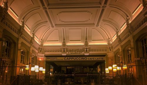 Low angle view of illuminated ceiling in building