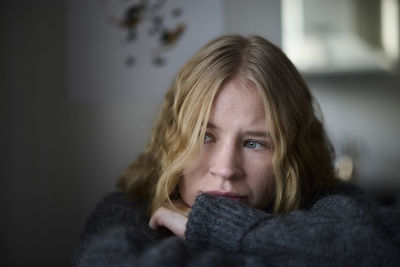 Close-up of pensive teenage girl