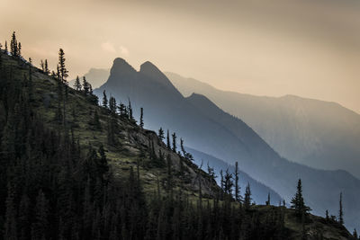 Panoramic view of mountains against sky during sunset