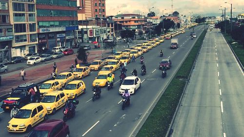 High angle view of traffic on city street