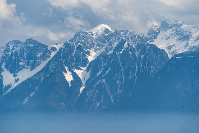 Scenic view of snowcapped mountains against sky