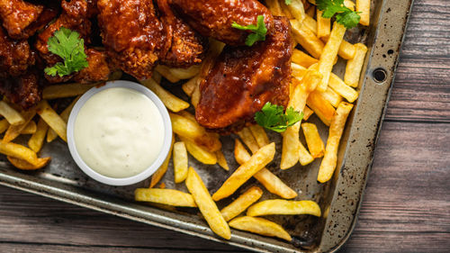 High angle view of food on table