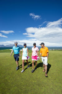 Friends playing golf at edgewood tahoe in stateline, nevada.