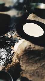 High angle view of coffee on table