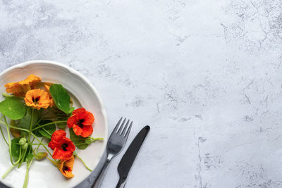 High angle view of food on table