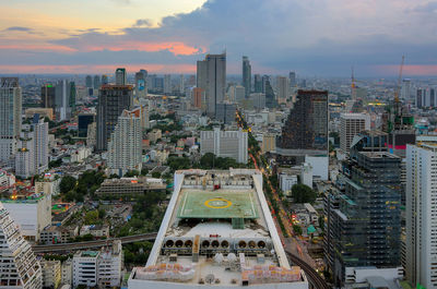 High angle view of buildings in city