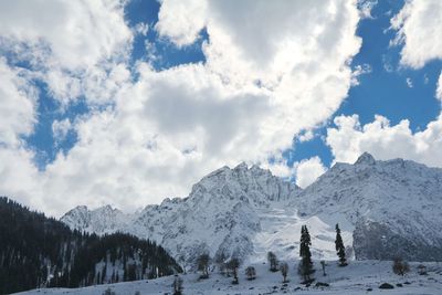 Scenic view of mountains against cloudy sky