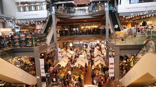 High angle view of people at market