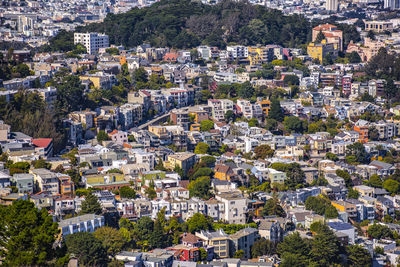 High angle view of houses in city