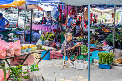 Various vegetables for sale at market stall