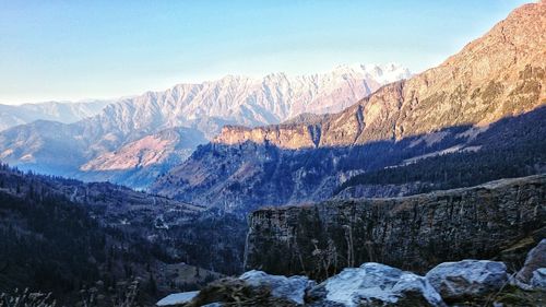 Scenic view of snowcapped mountains against sky