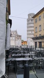Buildings in city against clear sky