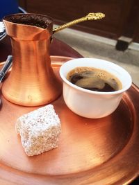 Close-up of tea served on table