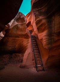 Low angle view of steps against rock formations