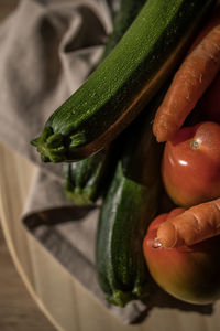High angle view of vegetables on table
