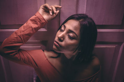 Portrait of beautiful woman at home