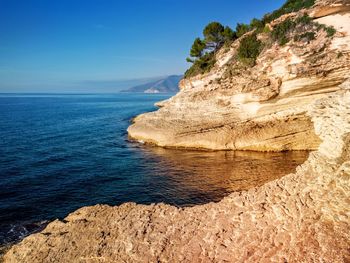 Scenic view of sea against blue sky