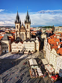 High angle view of buildings in city