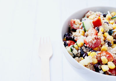 Close-up of breakfast served on table