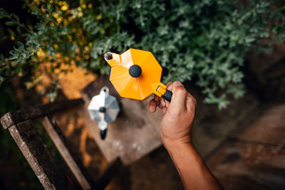 Cropped hand of woman holding yellow flower