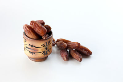 Close-up of cookies against white background