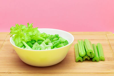 Close-up of chopped vegetables on table