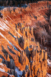 High angle view of rock formations during winter