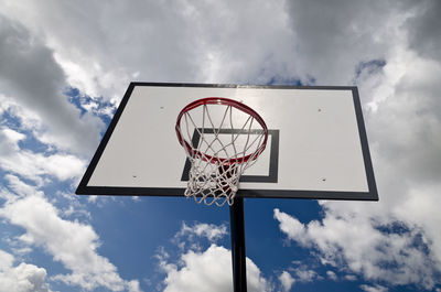 Low angle view of basketball hoop against sky