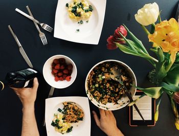 High angle view of food on table