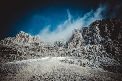 Scenic view of snow covered land against sky