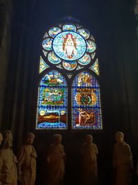 Low angle view of people in glass window at temple