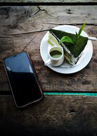 High angle view of breakfast on table